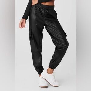 ALO Faux Leather Power Hour Cargo Jogger Black S